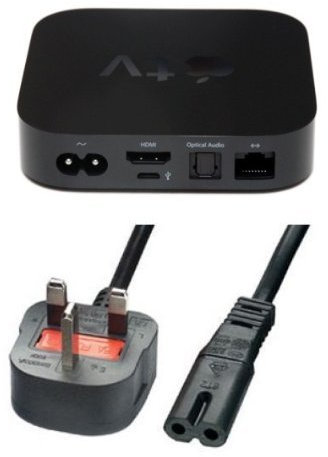 LILMACC® UK 3 Pin Power Mains Adapter Replacement Lead Compatible With Apple TV - (Black)