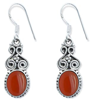 Ohrringe 925 Silber Karneol orange roter Stein Edelstein Ohrhänger echt Silber Damen Sterling Silber Hänger Geschenk (MOH-077-16)