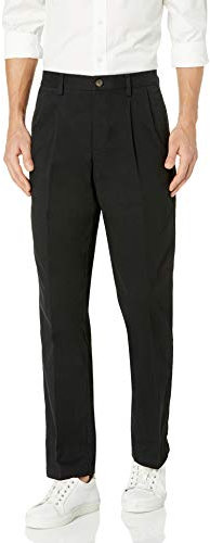 Amazon Essentials Pantalon Chino plissé, Infroissable, Coupe Classique (Grandes Tailles Disponibles) Homme, Noir, 34W / 32L