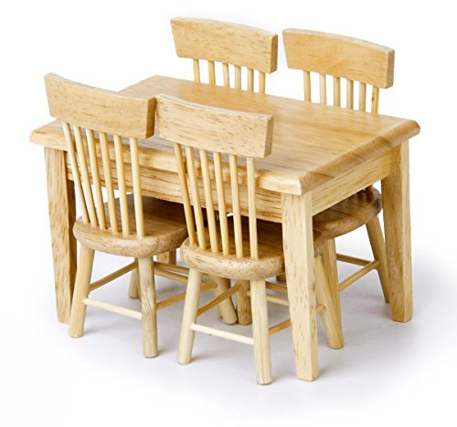 VORCOOL 5pcs 1/12 Dollhouse Miniature Dining Table Chair Wooden Furniture Set (Wood Color)