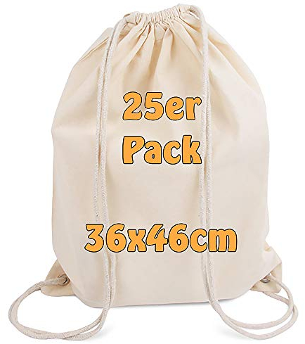 Cottonbagjoe Turnbeutel 36x46 cm – Kordelrucksack aus 100% Baumwolle (140 g/m²), Naturfarbe, ca. 12 l Volumen, stabile Ösen & doppelte Kordel (100, Beige)