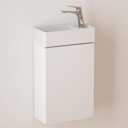 Durovin Bathrooms 400mm Wall Mounted Storage Cabinet Vanity Unit Include Basin for Cloakroom Bathroom- Soft Close Door - 710mm × 220mm(H×D) - Milky White