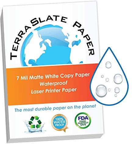 TerraSlate Paper 5 MIL 27,9 x 43,2 cm, Weiß, 100 Blatt, Laserdrucker-Papier, kompatibel mit Regen-/Wetter-/wasserfestem Papier