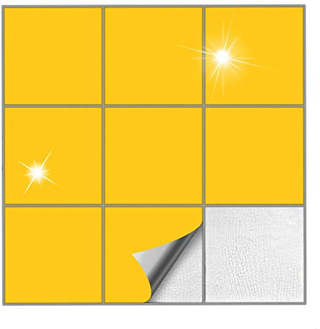 Kiwistar Fliesenaufkleber Gelb 21 Glänzend - 14,8 x 14,8 cm - 25 Stück - Klebefliesen Fliesenmuster Stickerfliesen Wandfliesen überkleben