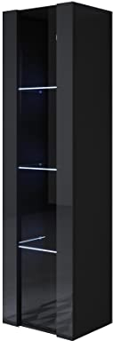 MB Muebles Bonitos | Vitrinenschrank Luke V5 | Breite 40 x Höhe 165 x Tiefe 29 cm | Glänzendes Melamin | Schwarz