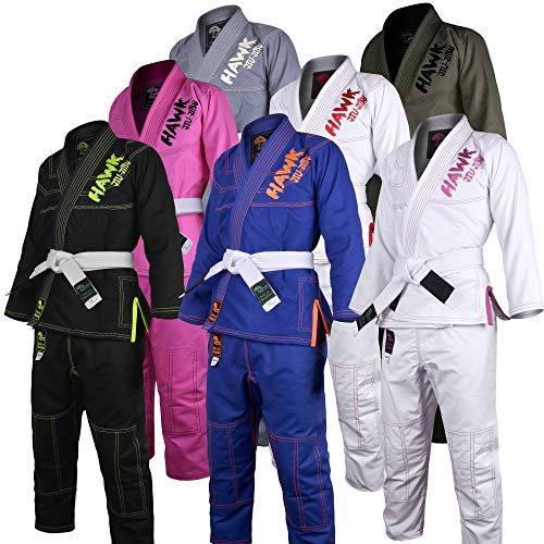 HAWK Jiu Jitsu Brazilian Jiu Jitsu, Kids Jiu Jitsu Gi Children BJJ Gi Grappling Kimonos Lightweight White Belt, Grau, K2