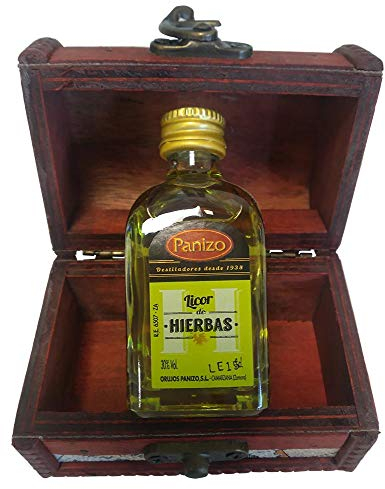 Lote de 24 detalles. Baúl de madera en miniatura con betellita licor de hierbas 5 cl. ideal para regalar a los invitados en bodas, comuniones...