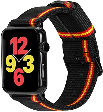 ESTUYOYA Bracciale compatibile con Apple Watch 49mm 46mm 45mm 44mm, (42mm-Serie 1-3), Fascia in Nylon Nero Bandiera di Spagna per iWatch Series 10 9 8 7 6 5 4 3 2 1 SE Ultra 2 - Lineblack