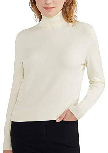 Woolen Bloom Women's Turtle Neck Jumpers Polo Neck Ladies Jumper High Neck Tops Pullover Knitwear Sweater Ivory White