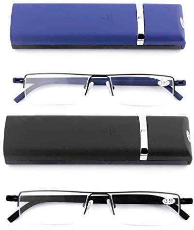 KoKoBin 2 stueck Ultraleichte TR90 Lesebrillen Herren Damen Klassische Metall Sehhilfe Halbrandbrille Schmal Stil Brille Lesehilfe mit Etui und Brillenputztuch +2.5