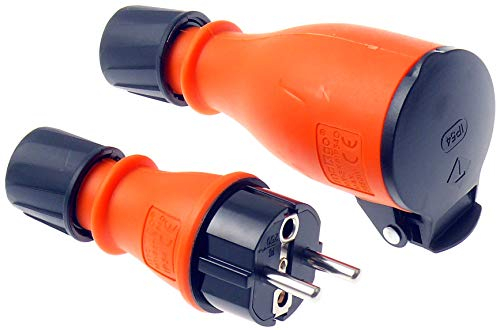 maxgo Gummistecker Gummikupplung SET Schuko Stecker Kupplung Schutzkontaktstecker Stromstecker Spritzwasserschutz Ideal für Außenbereich IP54 3-poliger 16A (SET Stecker + Kupplung)