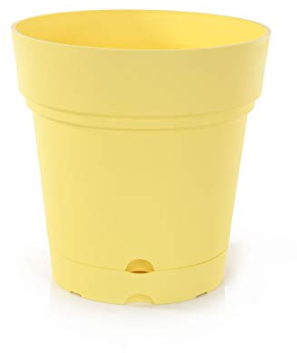 Mintra Home Pot de Fleurs Rond - Plastique Incassable - sans BPA – 21.6 cm - Planter des Fleurs, Jardinage, Plantes - Durable pour Intérieur, Extérieur, Terrasse, Pelouse (Jaune)