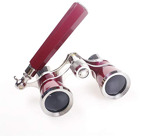 ANGEEK 3X25 Opera Theater Horse Racing Glasses Binocular Telescope with Handle/Accessory Kit Women Telescope (Red)