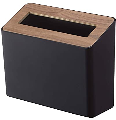 YAMAZAKI 5230 RIN Papelera de mesa, negro, Resina ABS/Madera, minimalista, 22 x 9 x 15.5 cm