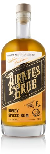 Honey Spiced Rum, Five Year Aged in Oak Barrels, 70cl / 700 ml, 37.5% ABV | Pirate's Grog Premium Spiced Rum Gift, Honey & Spice Infused with Caramel Flavour, World Rum Award Winner, Great Alcohol Gift