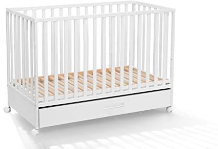 ATB Cama Cuna con Cajón Lux - Madera Bebe Altura Regulable - Cunas para Bebes - Convertible con Ruedas - Cama Cuna Convertible 120x60cm - Blanco
