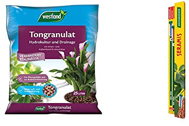 Westland Ton-Granulat für alle Topfpflanzen, Grün- und Blühpflanzen, Ton-Farbe, 25 Liter & Seramis Gießanzeiger 26 cm für alle Topfpflanzen, 2 Stück, grün, 730475