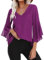 Gyabnw Camicetta Donna Casual in Chiffon Estiva Blusa Elegante Traspirante 3/4 Manica Volant Scollo a V Blusa Leggero B-Viola,S