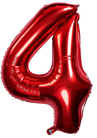 Folienballon Rot nummer 4, Riese Luftballon Geburtstag 100cm, Folienballon Zahl ideal für Party, Jubiläum, Geburtstag, Zahlenballon, Helium
