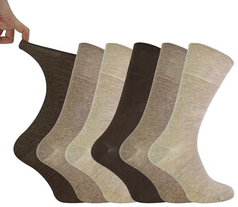 IOMI Footnurse - Mens 6 Pairs Cotton Non Elastic Diabetic Socks With Honeycomb Top (UK, Numeric, 12, 14, Regular, Regular, Burnt Orange/Blue/Burgundy)