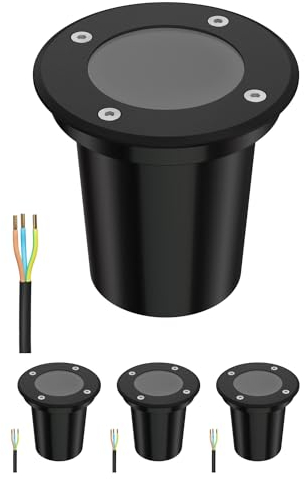 ledscom.de 4 Stück Bodeneinbauleuchte BOLI für außen, IP67, schwarz, rund, 108mm Ø, 1x GU10 max. 15W, gefrostet