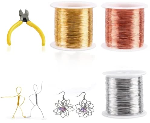 KLYNGTSK 3 Rollen Schmuckdraht Kupfer Handwerk Draht Schmuck Faden 0,3mm Schmuck Kupferdraht Kupfer Draht zum Basteln Kupfer Basteldraht für Schmuckherstellung DIY Handwerk, Silber/Gold/Roségold