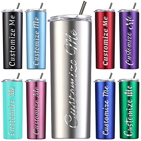 Vasos personalizados con tapas y popote, vaso aislado delgado de 20 onzas con grabado láser para mamá y mujer