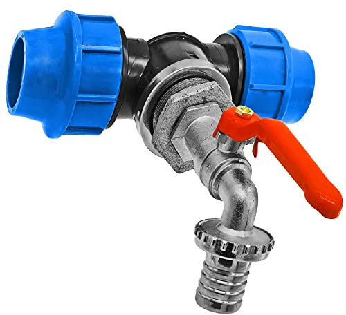 MegaHaustechnik Verbindungsset IBC Tank Auslaufhahn T Stück Verbinder PE Rohr Ø 40 mm | Tülle 15-28 mm Durchmesser Wunschgröße auswählen >>> Tülle Ø 20mm