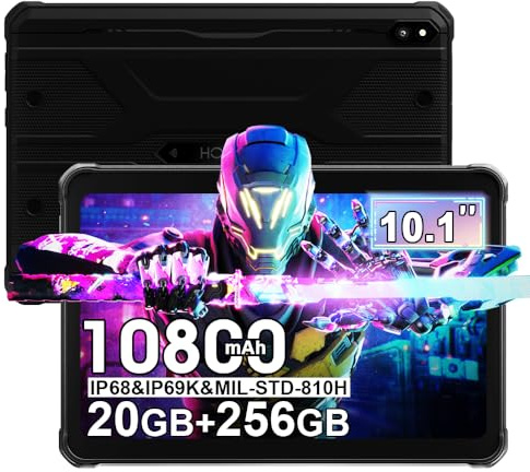 HOTWAV R10 Pro Rugged Tablet 10.1 Pollici, 20GB+256GB+1TB Octa-core, 10800mAh Rugged Smartphone, IP68/IP69K Tablet Impermeabile, 13MP+5MP, Dual SIM, 4G LTE, 5G WIFI,OTG,GPS,Face ID