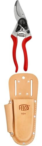 FELCO 8 Gartenschere mit Lederholster 910+ – Ergonomisches Set für präzise Schnitte im Garten oder Weinbau