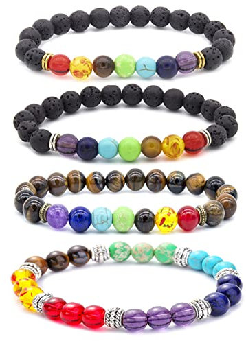 MINGZE 8 mm Naturstein Armband, 7 Chakren Schmuck Chakra Damenarmband Harmonie Yoga Meditation Reiki Charme Perlen, für Männer, Frauen, Paar, Jahrestag, Mutter, Geschenk (Stil 1)
