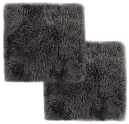 INLIFE Stuhlkissen 2 STK. Hellgrau 40x40 cm Echtes Schaffell-4716
