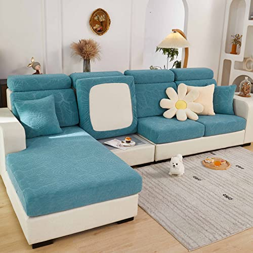ShowyLive 2023 Neue Sofa Sitzkissenbezug Stretch Sitzkissenschutz für 1 Sitzer Sofa, Stretch Sitzkissenschutz für Sofabezug Ecksofa L Form (1 Stück, Blätter Hellblau)