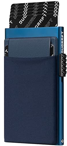 DUGRAFT Men's Pop-Up Credit Card Holder Wallet - Slim RFID Blocking Aluminium Metal Wallet with Coin Pocket, Holds 6+ Cards & Cash | Minimalist Gift Box Included - UK Mens Wallets Essentials, Navy