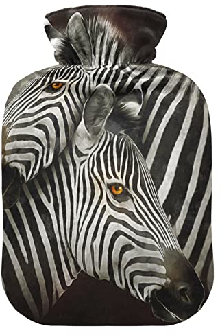 YOUJUNER Wärmflasche mit Zebra-Design Bezug, Groß 1 Liter Heißwasserbeutel Heißwasserbeutel Bettflasche