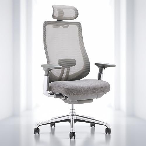 COLAMY Ergonomic Mesh Office Chair High Back Executive Chair with Adjustable Headrest 4D Arm Sliding Seat Tilt Lock Lumbar Support Grey