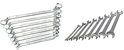 Mannesmann - M 140-08 - Juego de llaves poligonal, 8 piezas., 6-22 mm, CV & M 110-08DIN - Juego de llaves combinadas de boca y estrella, 8 piezas, 6-22 mm, certificado con GS