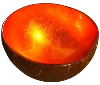 Love Coco - Large Vintage Orange Coconut Bowl, Natural Coconut Fruit Bowl for Smoothies, Cereal, Salad & Decorative Purposes, with Food-Safe Lacquer Inside