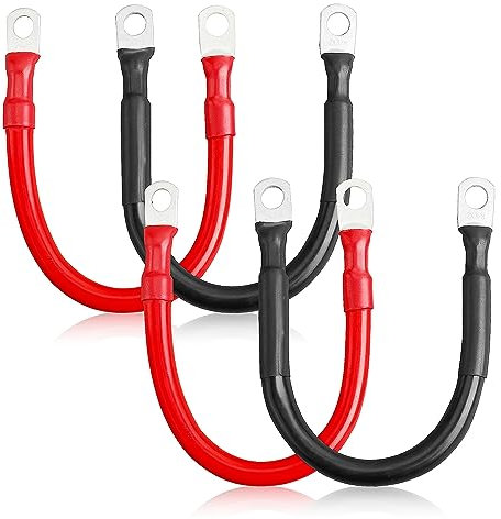 AZKEEGREY 4Pcs 2 AWG Car Battery Cables, 35mm² Battery Inverter Cable, 30cm Heavy Duty Auto Battery Cable with M10 Ring Terminals for Car Van Truck RV Motorcycle Solar Marine
