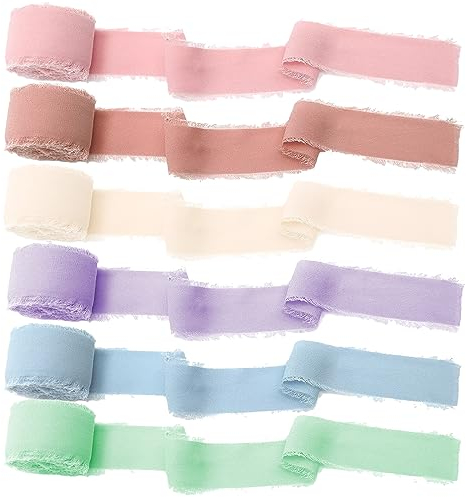 Yoirzit Chiffonband 6 Rollen Geschenkband Breit Schleifenband, Chiffon Seidenband Ausfransen Kanten Ribbon, 3,8 cm x 5 m Dekoband Set für Hochzeit, Geschenkverpackung, Kranz, Brautsträuße, DIY
