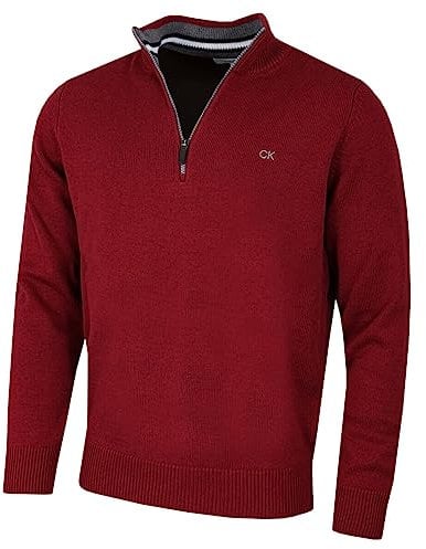 Calvin Klein Mens 1/2 Zip CK Golf Sweater - Burgundy Sport - L