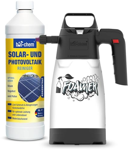 bio-chem Solarreiniger PV Konzentrat 1L mit Foamer | Bis 1:20 verdünnbar| für Solar- und Photovoltaikflächen, tiefenwirksam und materialschonend