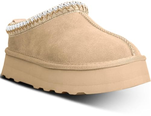 metricfalcon Mini stivali da donna con plateau, pantofole da donna, pantofole da interno, senza lacci, foderate in pile, scamosciate, stivaletti corti, Beige, 40.5 EU