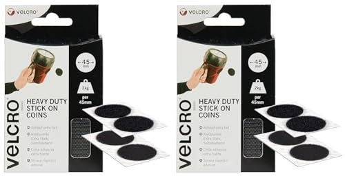 VELCRO Brand, Heavy Duty Stick on Coins, Industrial Strength Hook & Loop Self Adhesive Sticky Coins Perfect for Room Décor & Home, Office, Garage Use, Black, 45mm x 45mm, Set of 6 (Pack of 2)