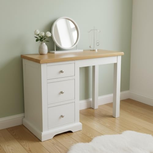 GROF GROFurniture Painted Cashmere Dressing Table Oak Desk 3 Drawer Vanity Makeup Writing Desk for Bedroom Office - Sturdy Solid Built, just fix legs