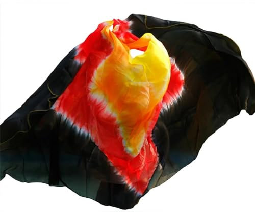 QSCTYG Frauen Bauchtanz Schleier Schleier for den orientalischen Tanz aus Seide, 200/250/270 cm, handgefärbter Schal, Schal, Rot, Orange, Gelb, Schwarz, Farbverlauf, Tanzzubehör 52 (Size, Colo