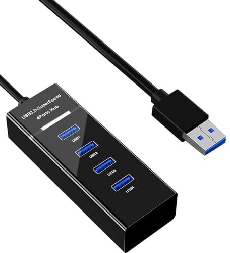 Sooiiyu USB 3.0 Hub, 4 in 1 USB Adapter, 4-Port Data Hub Splitter, for Laptop, PC, MacBook Pro, iMac, Surface Pro and More USB Devices, Black