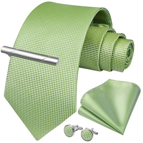 Enlision Corbata Verde Salvia Hombre Pañuelo y Corbatas Gemelos Clip Set