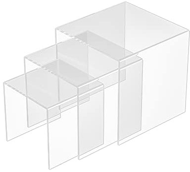 Sezanrpt Clear Acrylic Risers 3 pcs, Square Acrylic Food Display Stands Tabletop, Display Shelf for Vendors, Collectibles, Funko Pop, Food, Glasses, Perfume, Small Plants - 5''x6''x7''