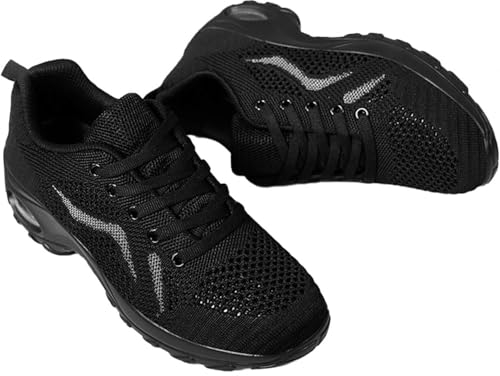 WEHAM Schwarz,42,Tanz-Sneakers, Jazz-Schuhe für Damen, Tanz-Sneaker mit geteilter Sohle, Yoga-Trainingsschuhe, Schnürschuhe, Ballsaal, Outdoor, Mesh-Sneaker